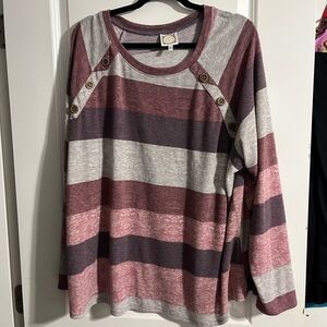 Striped Long Sleeve Top - Pink and Gray